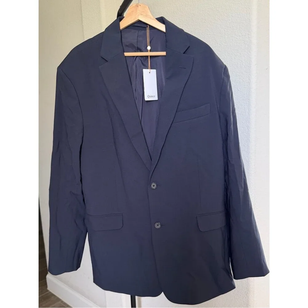 Quince Men's Dark Navy Blue Italian Wool Single-Breasted Blazer XL